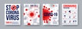 Coronavirus poster set with infographics elements. Novel coronavirus 2019-nCoV banners. Concept of dangerous Covid-19 pandemic.